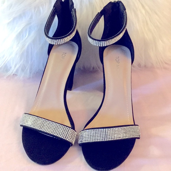 TOP MODA Rhinestone Crystal chunky black Heel Sz 8” - Picture 2 of 5